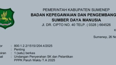 Penyerahan SK dan Pelantikan PPPK Paruh Waktu Tahun 2025 di Kabupaten Sumenep Digelar 1 Desember